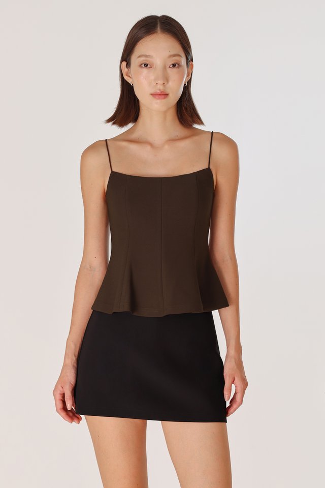 JAYNA PADDED PANELLED BASIC TOP (BROWN)