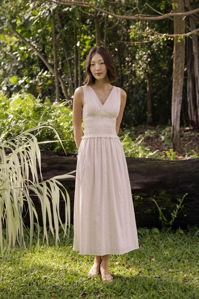 MIRA V-NECK EYELET TRIM MAXI DRESS (FLORAL)