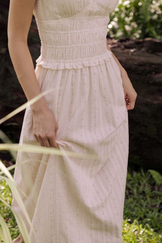 MIRA V-NECK EYELET TRIM MAXI DRESS (FLORAL)