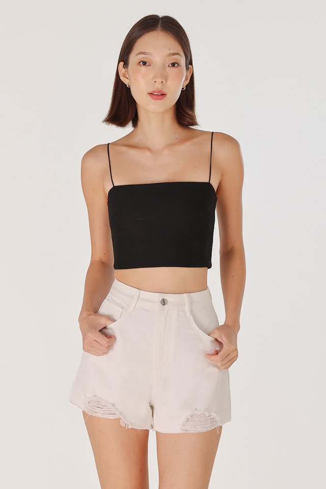 DISTRESSED RAW HEM DENIM SHORTS (WHITE)