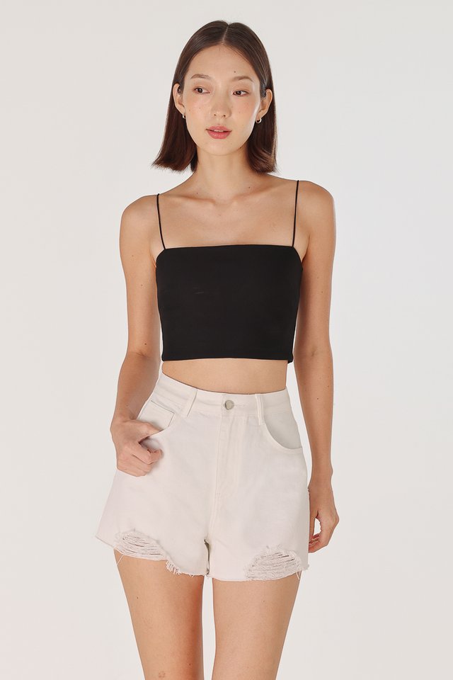 DISTRESSED RAW HEM DENIM SHORTS (WHITE)