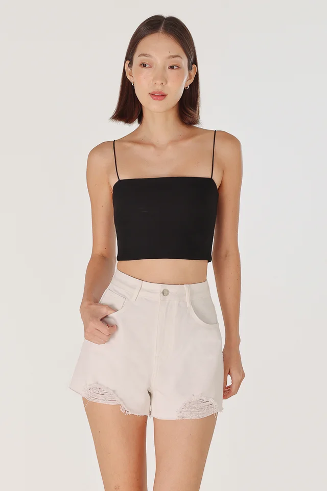DISTRESSED RAW HEM DENIM SHORTS (WHITE)