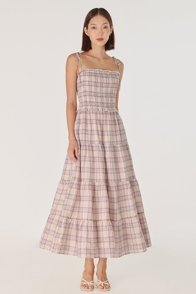 NERIAH PADDED SMOCKED TIERED MULTI-WAY MAXI DRESS
