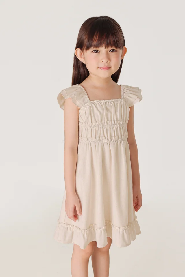 EDELYN RUCHED FLUTTER SLEEVE DRESS - MINI GIRL (OAT)