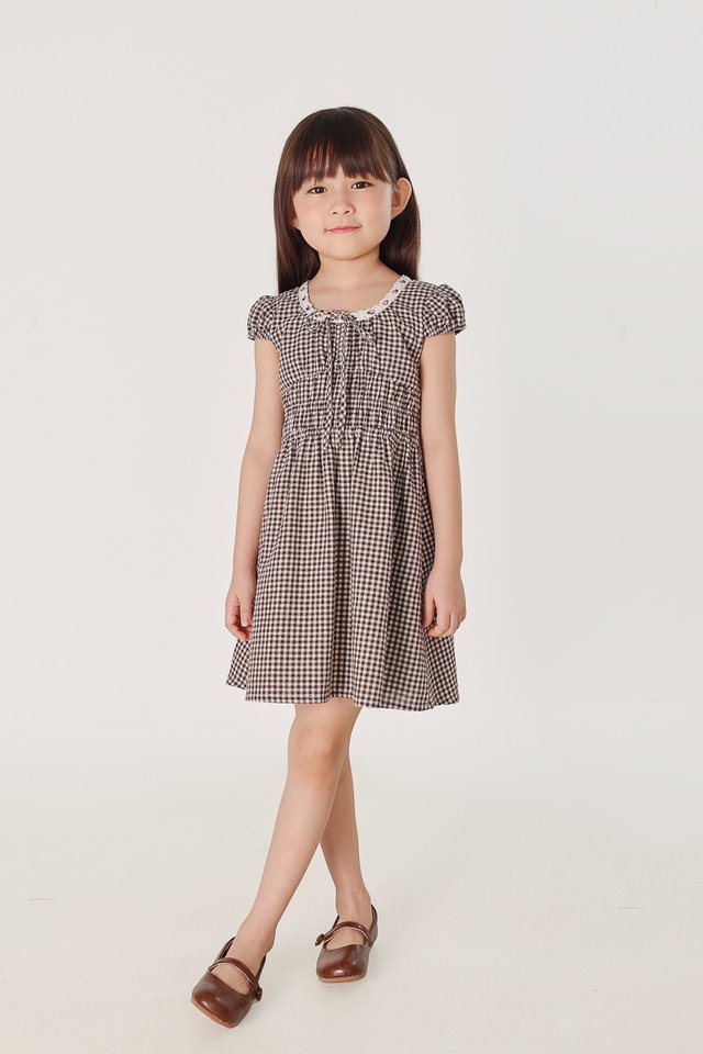 CALISSA RIBBON CAP SLEEVE DRESS - MINI GIRL (GINGHAM)