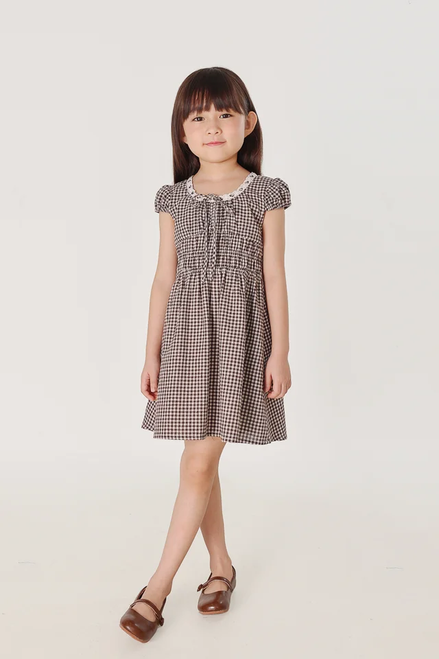 CALISSA RIBBON CAP SLEEVE DRESS - MINI GIRL (GINGHAM)