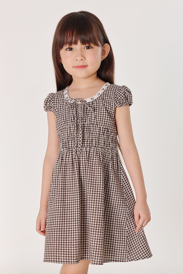 CALISSA RIBBON CAP SLEEVE DRESS - MINI GIRL (GINGHAM)