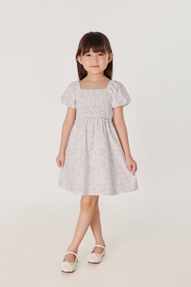 NARA FLORAL SMOCKED PUFF SLEEVE RUFFLE DRESS - MINI GIRL
