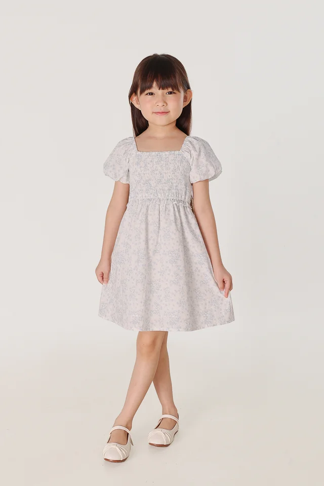 NARA FLORAL SMOCKED PUFF SLEEVE RUFFLE DRESS - MINI GIRL