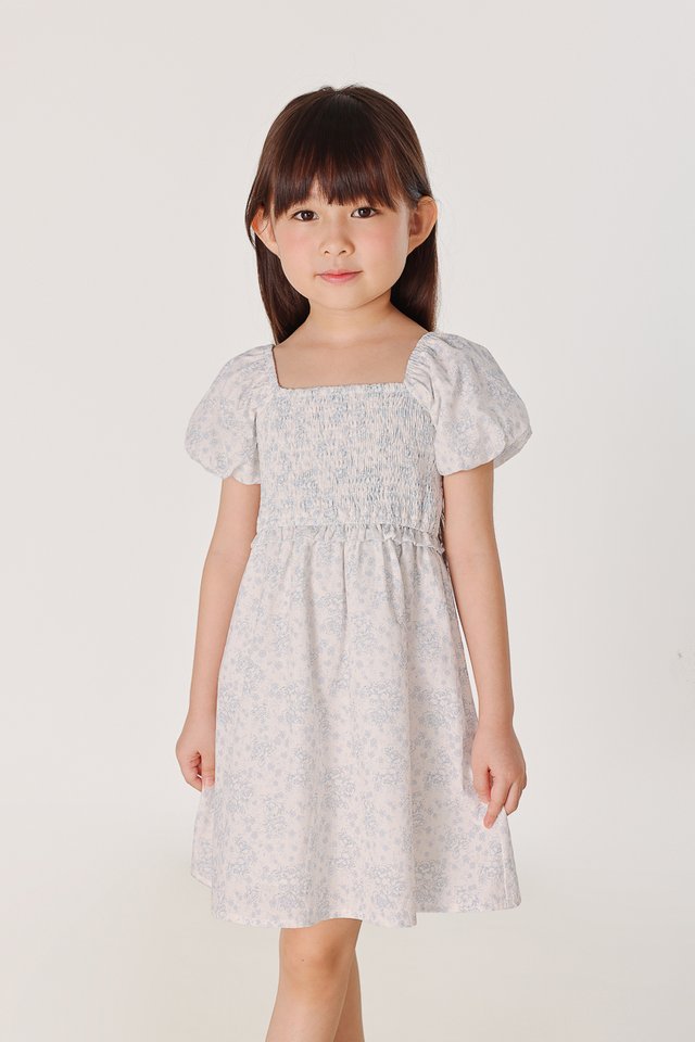NARA FLORAL SMOCKED PUFF SLEEVE RUFFLE DRESS - MINI GIRL