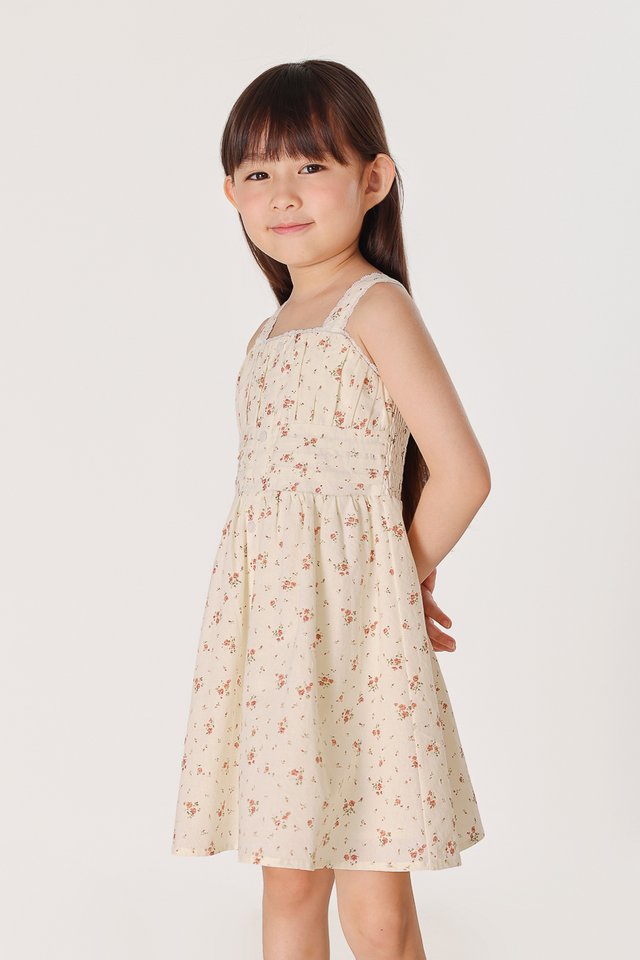 ZOIE FLORAL BUTTON PINTUCK WAIST DRESS - MINI GIRL