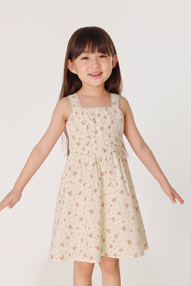 ZOIE FLORAL BUTTON PINTUCK WAIST DRESS - MINI GIRL