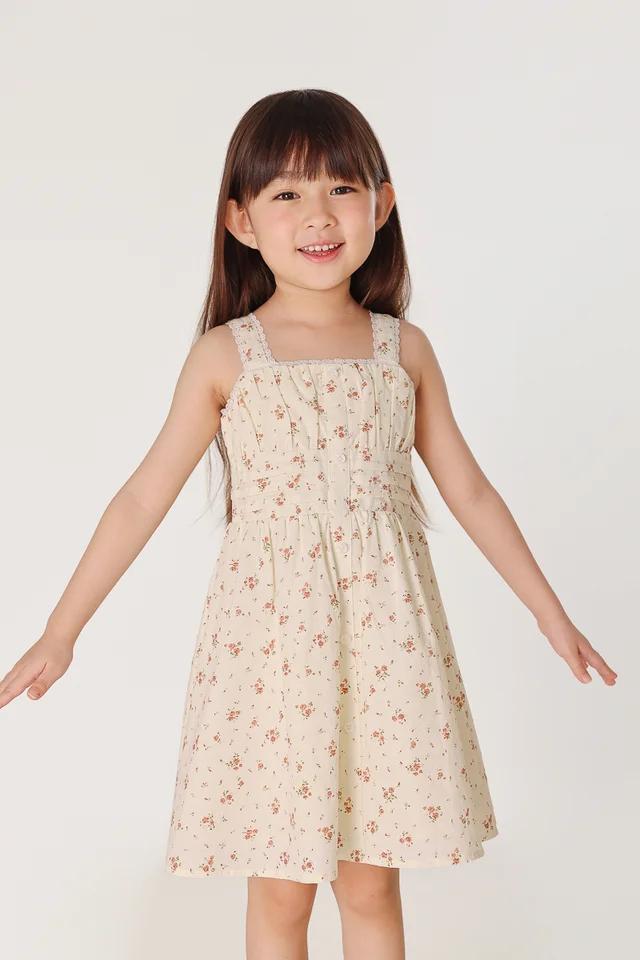 ZOIE FLORAL BUTTON PINTUCK WAIST DRESS - MINI GIRL