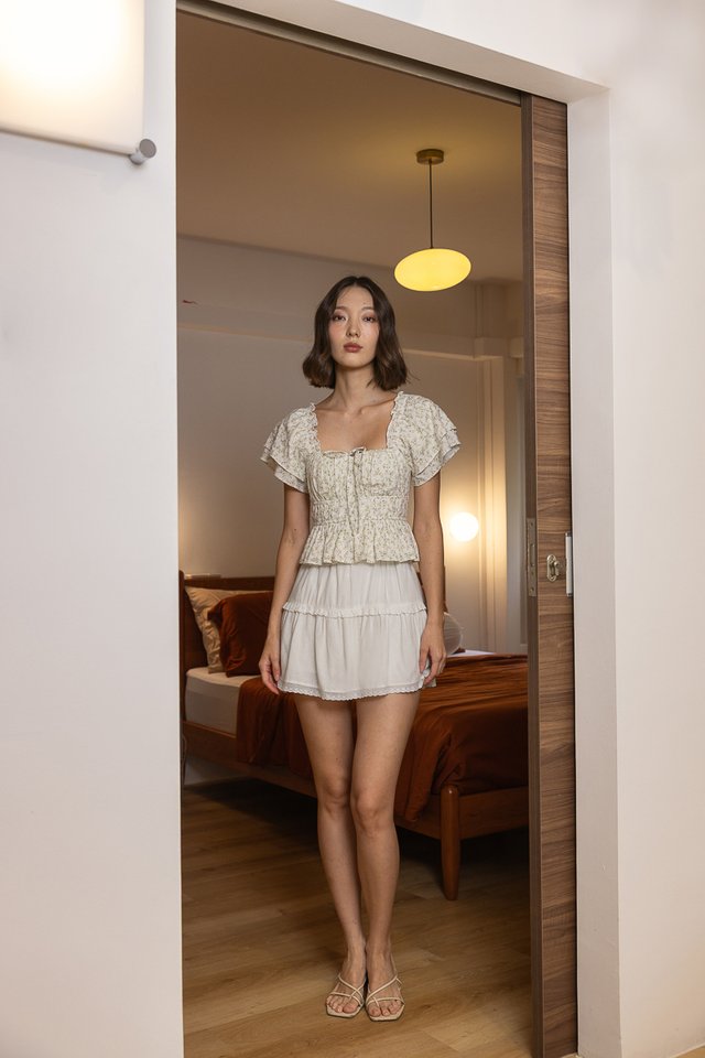 CLARISSE LINEN EYELET TRIM RIBBON SKORTS
