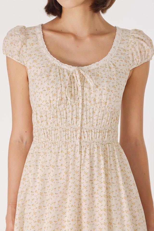 CALISSA PADDED RIBBON CAP SLEEVE MIDAXI DRESS (FLORAL)