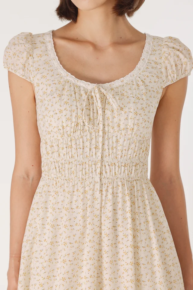 CALISSA PADDED RIBBON CAP SLEEVE MIDAXI DRESS (FLORAL)