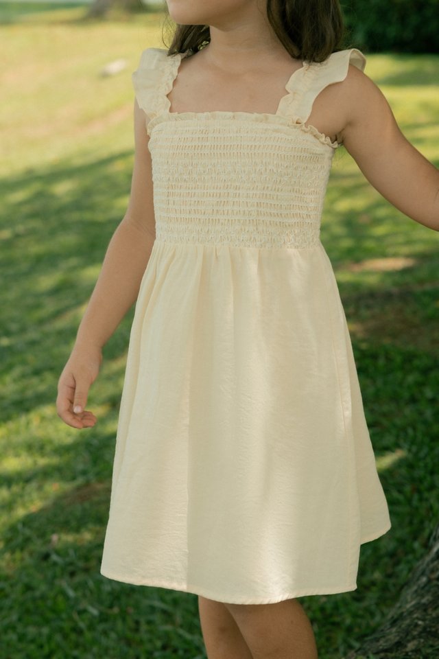 ALTHENA CONTRAST EMBROIDERED SMOCKED RUFFLE STRAP DRESS - MINI GIRL