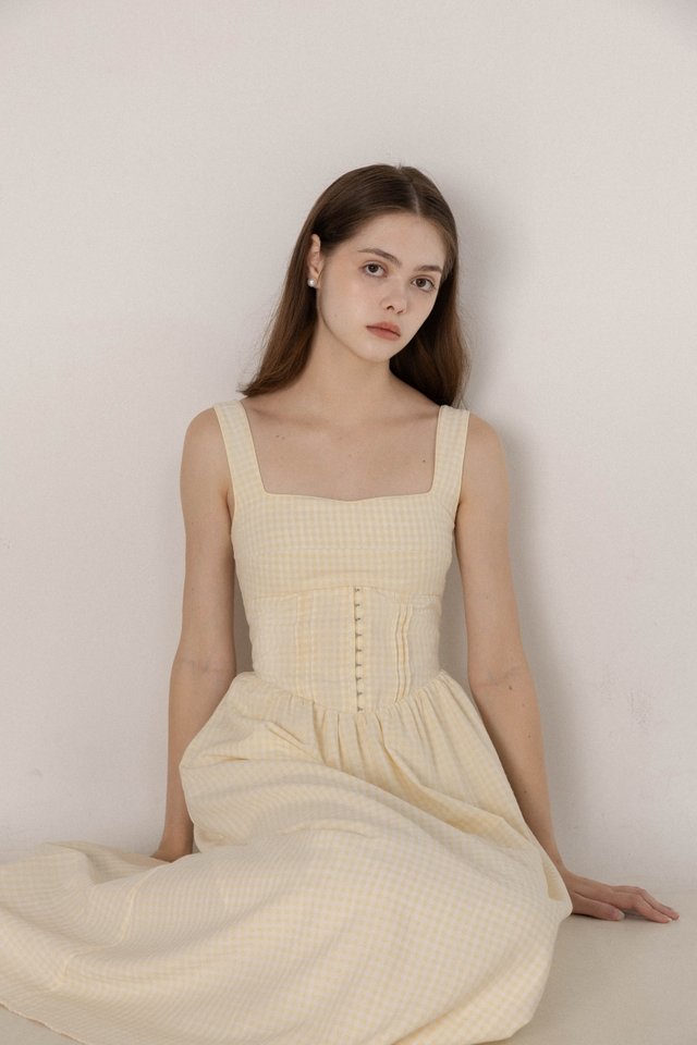 ATHENA PADDED PINTUCK CORSET MIDAXI DRESS
