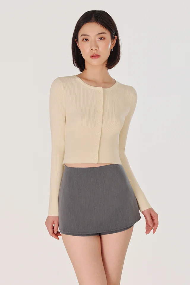 EMANI LONG SLEEVE BUTTON KNIT CARDIGAN TOP (PALE YELLOW)