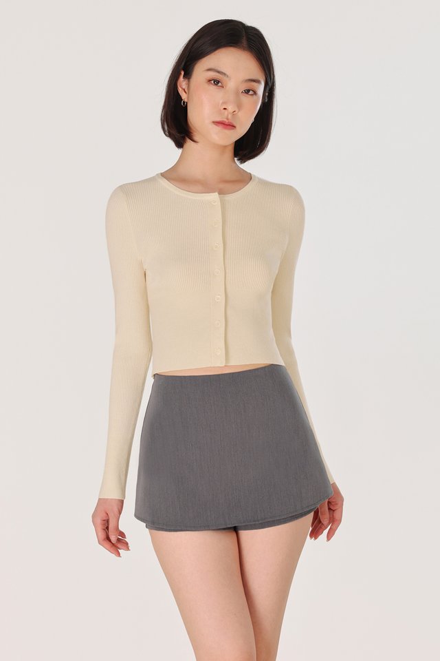EMANI LONG SLEEVE BUTTON KNIT CARDIGAN TOP (PALE YELLOW)