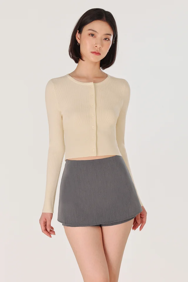 EMANI LONG SLEEVE BUTTON KNIT CARDIGAN TOP (PALE YELLOW)