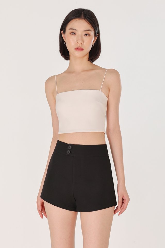 JENNIE DOUBLE BUTTONED TAILORED MID WAIST MINI SHORTS (BLACK)