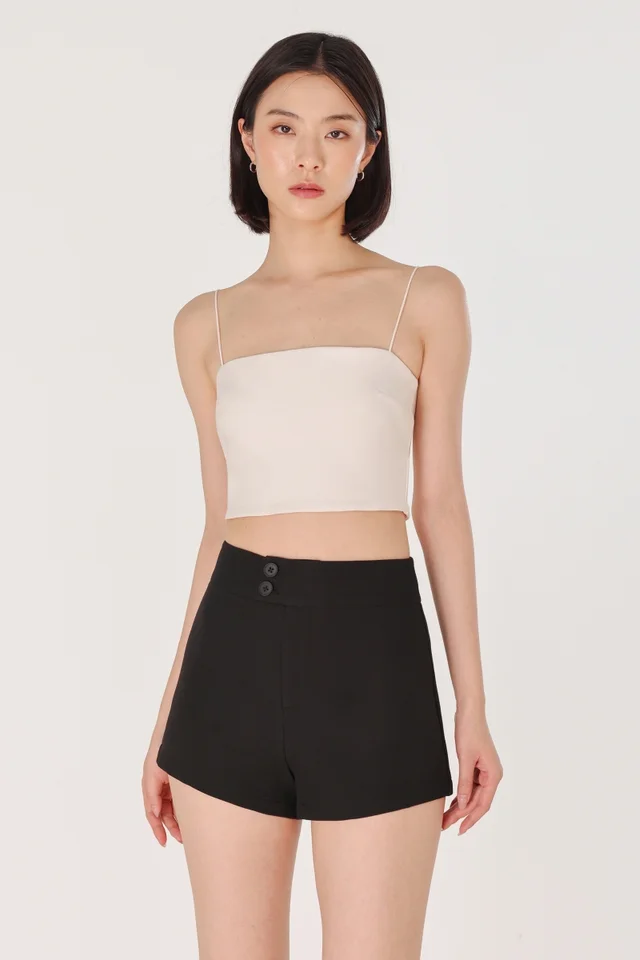 JENNIE DOUBLE BUTTONED TAILORED MID WAIST MINI SHORTS (BLACK)