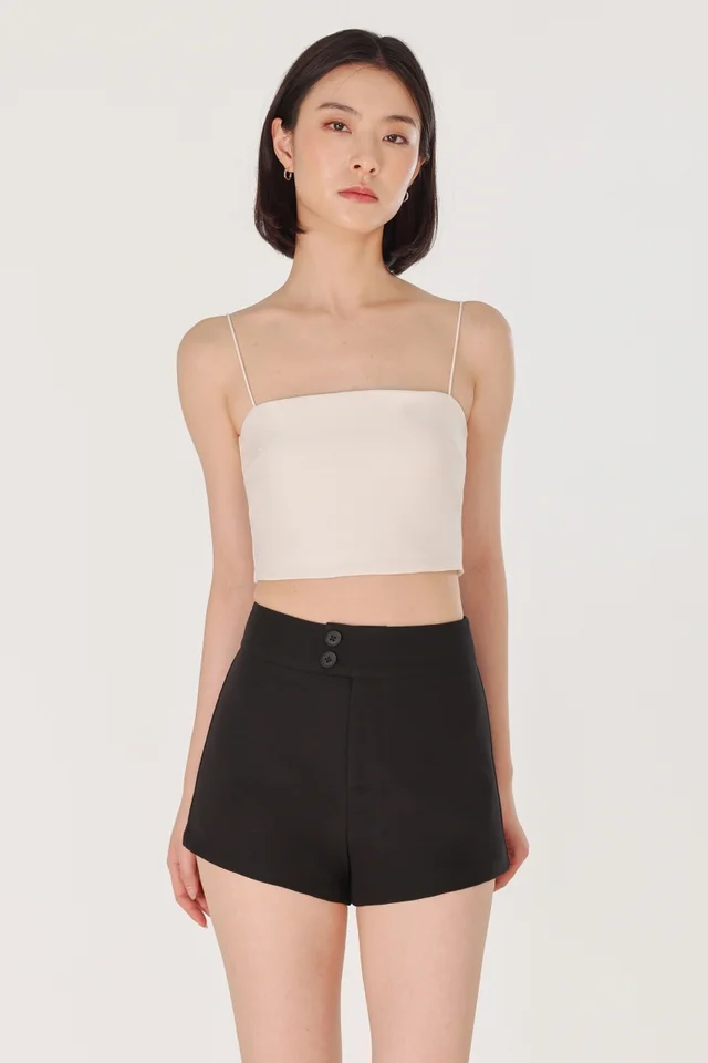 JENNIE DOUBLE BUTTONED TAILORED MID WAIST MINI SHORTS (BLACK)