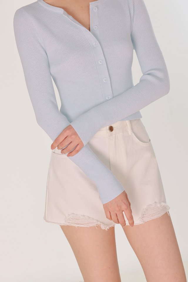 EMANI LONG SLEEVE BUTTON KNIT CARDIGAN TOP (LIGHT BLUE)