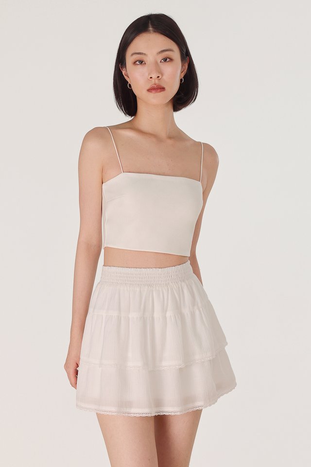 MIYUKI SMOCKED WAIST LACE TRIM RUFFLE SKORTS (WHITE)