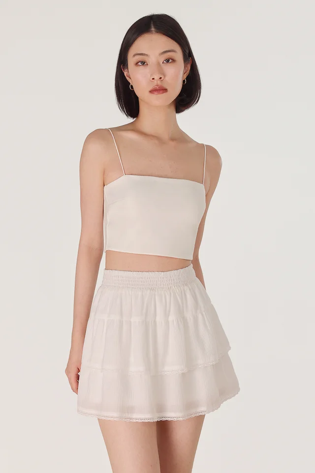 MIYUKI SMOCKED WAIST LACE TRIM RUFFLE SKORTS (WHITE)