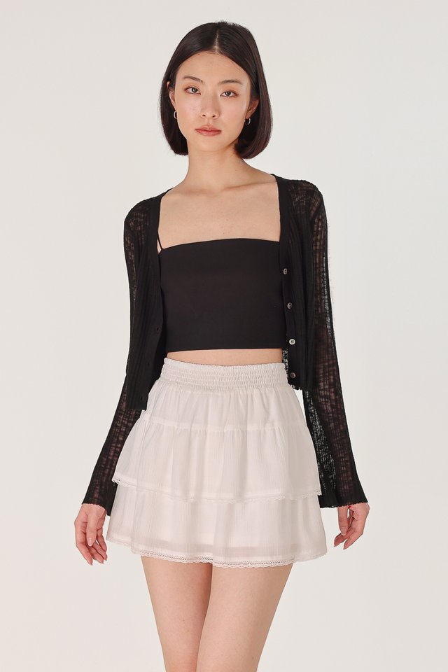 ZAYNA BUTTON FLARE SLEEVE SHEER CARDIGAN (BLACK)