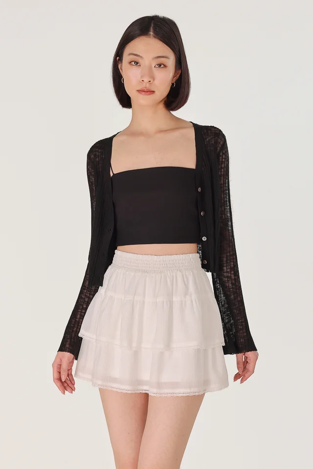 ZAYNA BUTTON FLARE SLEEVE SHEER CARDIGAN (BLACK)
