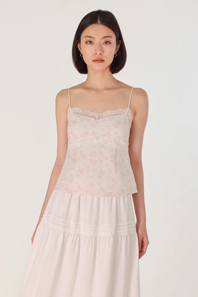ARYA PADDED LACE TRIM CAMI TOP (PINK FLORAL)