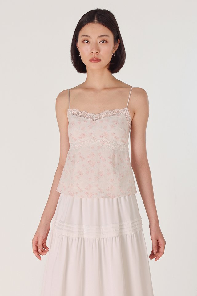 ARYA PADDED LACE TRIM CAMI TOP (PINK FLORAL)