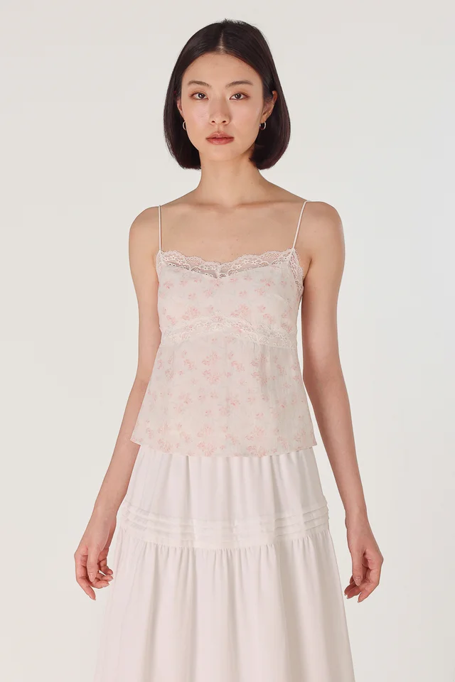 ARYA PADDED LACE TRIM CAMI TOP (PINK FLORAL)