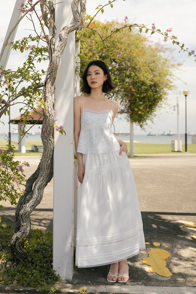 PAMELA PINTUCK LACE INSERT MIDAXI SKIRT
