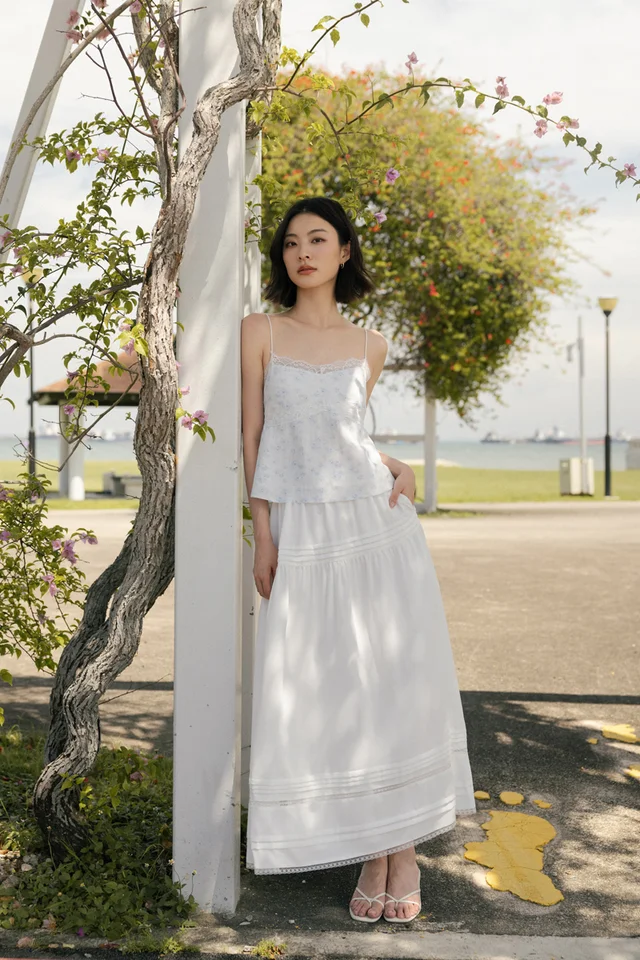 PAMELA PINTUCK LACE INSERT MIDAXI SKIRT