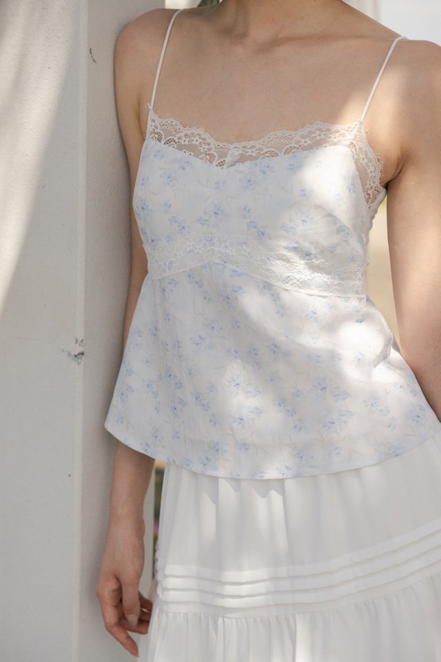 ARYA PADDED LACE TRIM CAMI TOP (BLUE FLORAL)