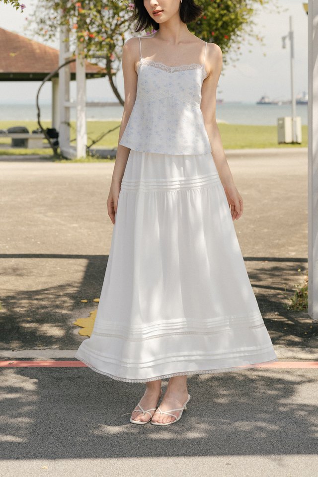 PAMELA PINTUCK LACE INSERT MIDAXI SKIRT