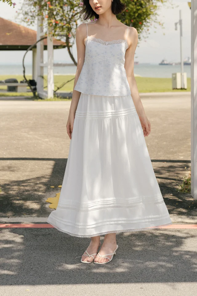 PAMELA PINTUCK LACE INSERT MIDAXI SKIRT