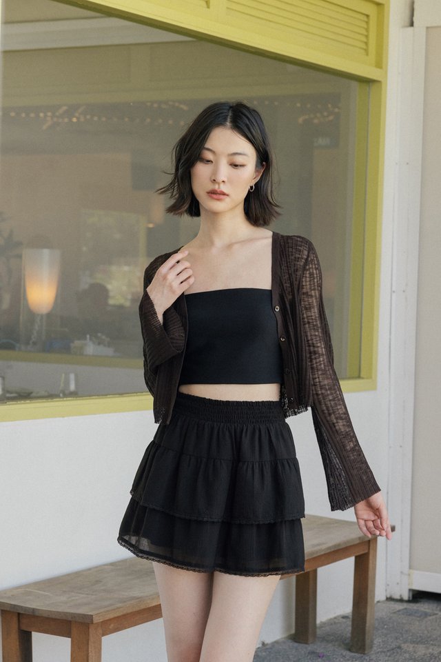 MIYUKI SMOCKED WAIST LACE TRIM RUFFLE SKORTS (BLACK)