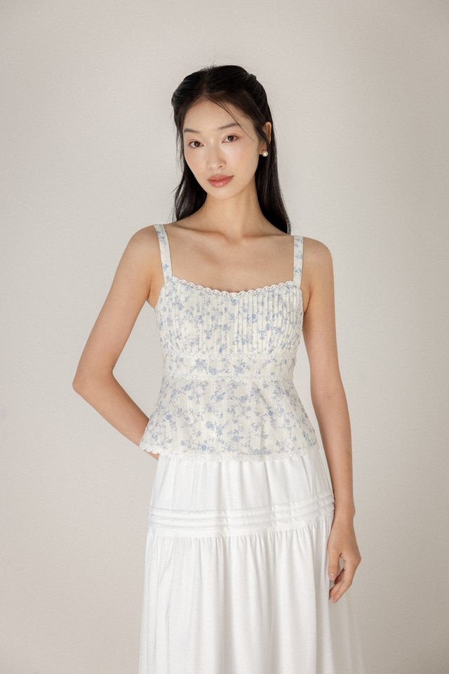 PAULINE PADDED PINTUCK LACE TRIM TOP
