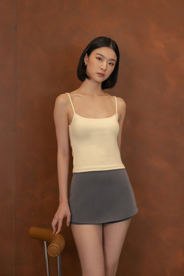 YULIANA PEEKABOO A-LINE MID WAIST MINI SKORTS (GREY)