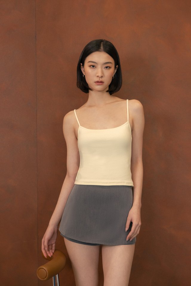 YULIANA PEEKABOO A-LINE MID WAIST MINI SKORTS (GREY)