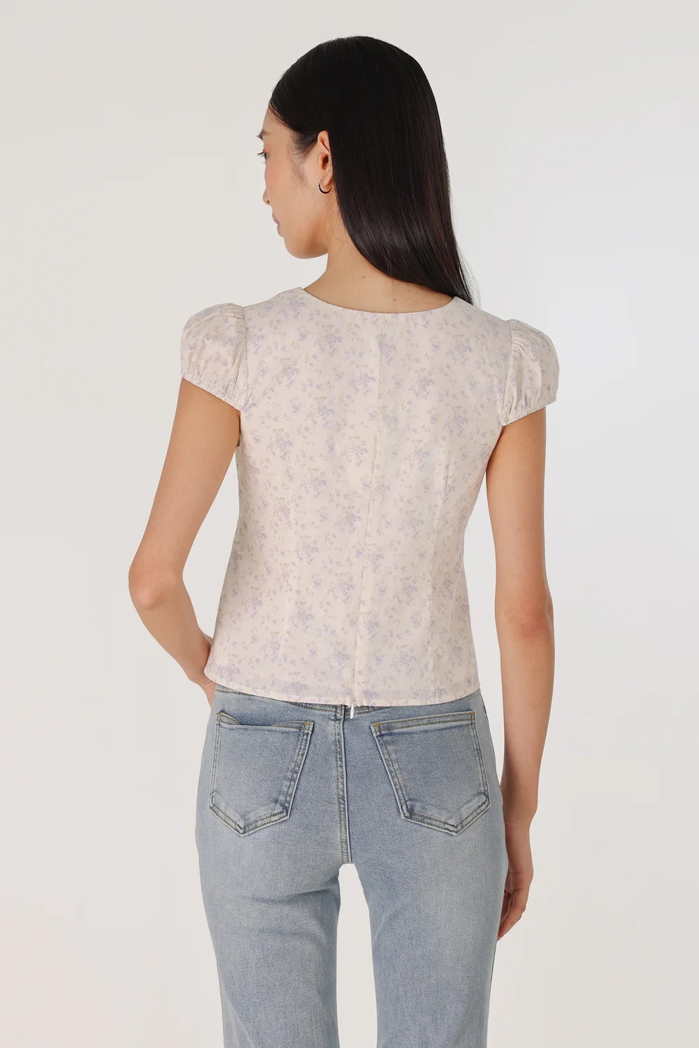 MAELLE FLORAL LACE TRIM RIBBON CAP SLEEVE TOP | Lovet
