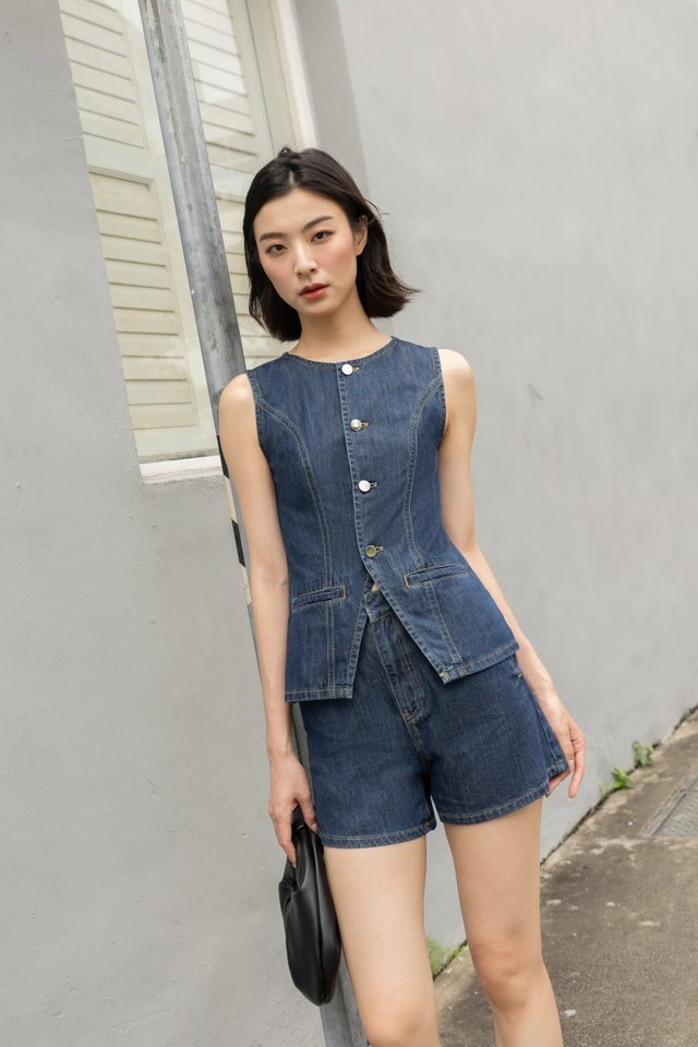 BETTER DAYS DENIM VEST SHORTS SET