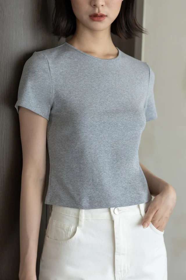 TASYA BASIC CREW NECK TEE (HEATHER GREY)