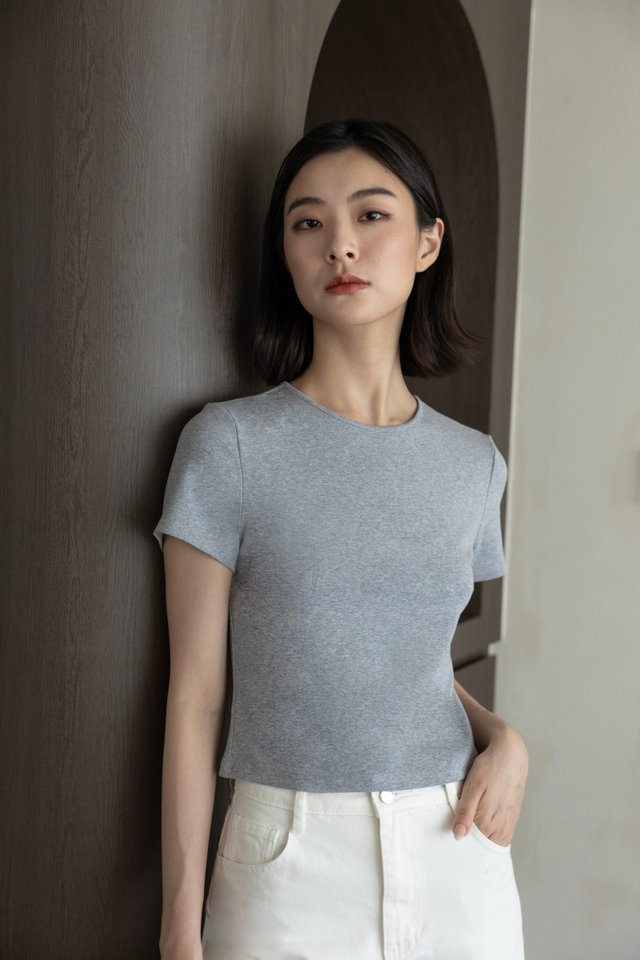 TASYA BASIC CREW NECK TEE (HEATHER GREY)