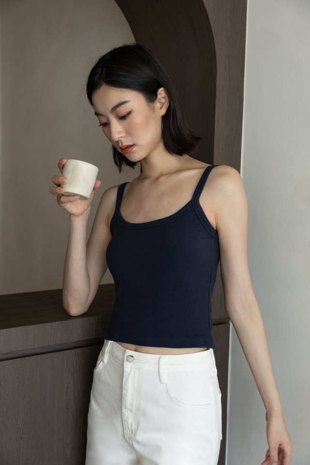 ANNETTE REVERSIBLE PADDED RIBBED TOP - REGULAR IMPROVED FIT (OXFORD BLUE)